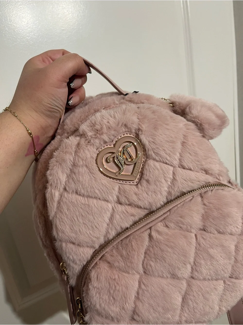 NWT! Juicy Couture Let's get Cozy Furry Backpack Dusty Blush